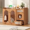 Merax 5-in-1 Multifunktions-Katzenhaus in Nussbaumfarbe - Versteckter Platz für Katzenklo, Futternapf-Schublade, Katzenbett, Aufbewahrung & Sideboard - Für mehrere Katzen Bild 3