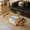 Couchtisch mit LED-Beleuchtung, Glasplatte & 2 Schubladen in Eiche/Weiß - 110,2x60x39,7 cm Bild 2