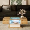 Couchtisch mit LED-Beleuchtung, Glasplatte & 2 Schubladen in Eiche/Weiß - 110,2x60x39,7 cm Bild 3