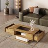 Couchtisch mit LED-Beleuchtung, Glasplatte & 2 Schubladen in Eiche/Weiß - 110,2x60x39,7 cm Bild 5