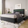 Einzelbett 90 × 200 cm mit LED-Beleuchtung, verstellbarem Kopfteil, 2 Schubladen, Leinenbezug in Grau, modernes Design,inklusive Matratze Bild 3