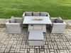 Fimous 6-Sitzer Polyrattan Gartenmöbel Set mit Sofa; Gas Feuertisch und 2 Sessel;Hocker Outdoor Terrassen Essgruppe Helles Grau Bild 3