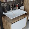 Roomart ATLANTIC-65 Badmöbel Set– 4-teiliges Badezimmermöbel Set - Waschbeckenunterschrank mit Keramikwaschbecken, Spiegelschrank & Hochschrank - H 45 x B 45 x T 65 cm • Weiß-Eiche Bild 5