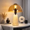 Tischleuchte, Pilzform, Travertine Stein, grau, Glas, H 31 cm Bild 4