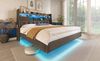 Retro Bettgestell mit LED Beleuchtung und Quick Charge USB Ladestation 160x200 Grau Stauraum Kopfteil Musikmodus 300kg Tragkraft Bild 3