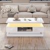 BlingBin Couchtisch Sofatisch kaffeetisch mit 2 Schublade, Hochglanz-Beistelltisch mit LED (Satztisch, 1-St, 100 x 50 x 40 cm), Wohnzimmertisch mit verstecktem Stauraum, Weiß, Spanplatte Bild 2