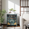 Nachttisch Vintage Beige Blau verziert Kommode Kästchen chinesisch Asien Kolonial-Stil Antik-Stil Lowboard orientalisch Fernost shabby-chic Landhaus Bild 5