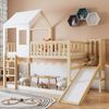 Spielbett 90×200 cm mit Rausfallschutz, Rutsche, Dach & Fenster, Natur+Weiß, ohne Matratze Bild 2