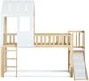 Spielbett 90×200 cm mit Rausfallschutz, Rutsche, Dach & Fenster, Natur+Weiß, ohne Matratze Bild 4