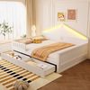 Merax Kinderbett 140×200 cm, Einzelbett, Jugendbett, mit Lichtleiste, Schubladen, Lattenrost, Weiß Bild 2