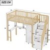 Hochbett 90x200 cm aus Massivholz mit Stauraumtreppe, Kleiderschrank und Arbeitsbereich,Naturholz und weiß Bild 4
