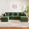 Merax U‑förmiges Sofa, umwandelbar in U‑Form und L‑Form, mit 2 Hockern und 6 Kissen, modernes Chenille‑Stoff‑Sofaset, Grün Bild 5