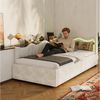 Simurq Daybett Schlafsofa mit Bettkasten, Samt, Beige, Polsterbett, Hydraulisch hebbarer Stauraum, Mit LED, Samt, 90x200cm Bild 4