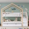 Etagenbett Baumhausbett mit ausziehbarem Schiebebett, Treppe mit Schubladen, Massivholz Kinderbett, platzsparendes Hochbett, weiß Bild 2