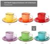 MamboCat Tasse 6er Set Uni bunt Cappuccinotassen mit Untertassen 200ml Kaffee Tee, Steingut Bild 2