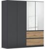 rauch Joel-Extra, Kleiderschrank, 4-türig, mit Spiegel, 2 Schubladen, push-to-open, mit 2 Kleiderstangen und 2 Einlegeböden, Farbe Grau metallic/Eiche Artisan, BxHxT 181x197x54cm Bild 3