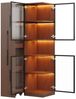 BlingBin Standvitrine LED Glasvitrine 70x38x160 cm in Walnuss (1-St, Standvitrine mit Ausziehregal & Bluetooth-Farbwechsel-LED) MDF Vitrinenschrank für Wohnzimmer/Esszimmer/Küche Bild 2