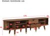 TV-Schrank 175 cm mit Rattan-Schiebetür, Walnussoptik & viel Stauraum – Landhausstil Fernsehtisch aus MDF mit offenen Fächern, Schubladen & Schrank – natürliches Design Bild 3