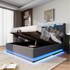 Flieks Polsterbett, LED Hydraulisches Stauraumbett Doppelbett 140x190cm mit Ladefunktion Bild 2