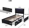 Merax LED Stauraumbett Polsterbett 90x200 Einzelbett aus Leinen mit Höhenverstellbares Kopfteil & 2 Schubladen Schwarz Bild 2