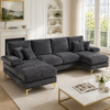 Ecksofa 272x136x88 cm Grau aus Chenille mit U-Form, Liegefunktion und goldfarbenen Metallfüßen Bild 5