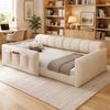 Merax Polsterbett 90x200 Kinder-Schlafsofa mit Staufächern, Samt-Kinderbett mit dickem Kopfteil, multifunktionales Tagesbett, Beige Bild 3