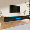 TV-Schrank 180 x 35 x 30 cm, Schwarz mit Holzoptik, Hochglanz-Front, LED-Beleuchtung, wandmontierbar Bild 3