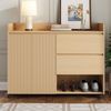 Schuhschrank auf Rollen 110 x 35 x 86 cm aus MDF in Natur, mit Schubladen & verstellbaren Fächern Bild 5