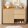 Schuhschrank auf Rollen 110 x 35 x 86 cm aus MDF in Natur, mit Schubladen & verstellbaren Fächern Bild 2