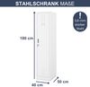 Umkleideschrank Spind KACPER - 1 Abteil, Etikettenhalter Lüftungsschlitze | Umkleidespind Metall Schließfachschrank Garderobenspind, 180x40x50cm Weiß Bild 2