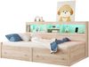 Daybett, 90*200cm Tagesbett, Schlafsofa, Nachtkästchen,Bett mit 2 USB- und 2 Ladebuchsen, Ambiente-Beleuchtung, Bett mit zwei Schubladen, Bett mit Lattenrost ohne Matratze, Spanplatte, Natur Bild 5