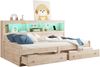 Daybett, 90*200cm Tagesbett, Schlafsofa, Nachtkästchen,Bett mit 2 USB- und 2 Ladebuchsen, Ambiente-Beleuchtung, Bett mit zwei Schubladen, Bett mit Lattenrost ohne Matratze, Spanplatte, Natur Bild 4
