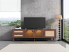 TV-Schrank 180 x 40 x 50 cm aus Spanplatte in Braun mit LED, Rattan-Schubladen & Glastüren Bild 2