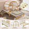 Kinderbett mit Dach, Regal, Lattenrost und Ausziehbett, 140x200cm, Doppelbett, Massivholzbett, Jugendbett, Kiefer Bild 5