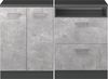 Küchenschrank für Dachschrägen R-Line Beton 120 cm 2er Set Schrankkorpuss 60 cm Tiefe Vicco Bild 3