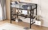 Hochbett 90x200 cm aus Metall mit Schreibtisch & Regalen, EN747-zertifiziertes platzsparendes Kinder- und Jugendbett, schwarz Bild 3