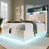 Merax Einzelbett, Kinderbett 90*200 cm Polsterbett, 360-Surround-LED-Funktion, Drucktaste/App, gepolstertes Kopfteil mit USB Typ-C Ladefunktion, weiß PU Bild 2