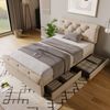 Polsterbett 90x200 cm mit Stauraum und höhenverstellbarem Kopfteil – Chesterfield-Optik in Natural Bild 2
