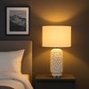 LED Tischleuchte, Keramik weiß, Textil, H 71 cm Bild 2