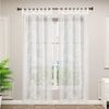 Woltu Gardine (2 St), halbtransparent, Blumen Stickerei mit Schlaufen Leinen Optik Bild 5