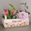 Herz & Heim Geschenkbox aus Holz - Geschenkkorb mit Blumen Motiv als Geschenkverpackung, mit Holzgriffen Bild 3