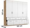 rauch Kleiderschrank; Drehtürenschrank CELLE, 4-türig, 8 Schubkästen, Hochglanz alpinweiß/Eiche Artisan, 181x197x54xcm Bild 4