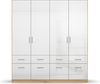 rauch Kleiderschrank; Drehtürenschrank CELLE, 4-türig, 8 Schubkästen, Hochglanz alpinweiß/Eiche Artisan, 181x197x54xcm Bild 2