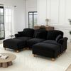 Flieks 3-Sitzer Ecksofa, Modular U-Sofa mit 3 Kissen & 2 Ottoman, abnehmbarer Volant, Flared-Armlehnen & Holzbeinen, Chenille, Schwarz Bild 2