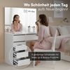 Bellamio 'Nore' Schminktisch mit Spiegel, mit 5 Schubladen, beidseitig montierbar, weiß, 77x53x110 cm, Wandspiegel aus HD-Glas (mit Wandbefestigung) Bild 2