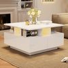 LED Couchtisch 70×70 cm Weiß Hochglanz mit 4 Schubladen, Würfel-Design, App-Lichtsteuerung, moderner Wohnzimmertisch mit Stauraum Bild 2