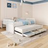 Etagenbett 90x200cm, Kinderbett, Hausbett für Mädchen und Jungen, Bettgestell aus Kiefernholz und MDF mit Leiter undausziehbarem Bett und 3 Schubladen , Ohne Matratze, Weiß Bild 3