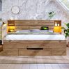 Doppelbett 160x200 cm mit Matratze, LED-Kopfteil, USB/Type-C und Schubladen – Bettgestell in Eiche aus Holz und Metall Bild 3