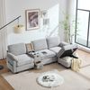 Großes Cord Sofa mit Mittelkonsole, USB-C & Stauhocker, 266×136×82 cm, Hellgrau Bild 3