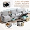 Großes Cord Sofa mit Mittelkonsole, USB-C & Stauhocker, 266×136×82 cm, Hellgrau Bild 5